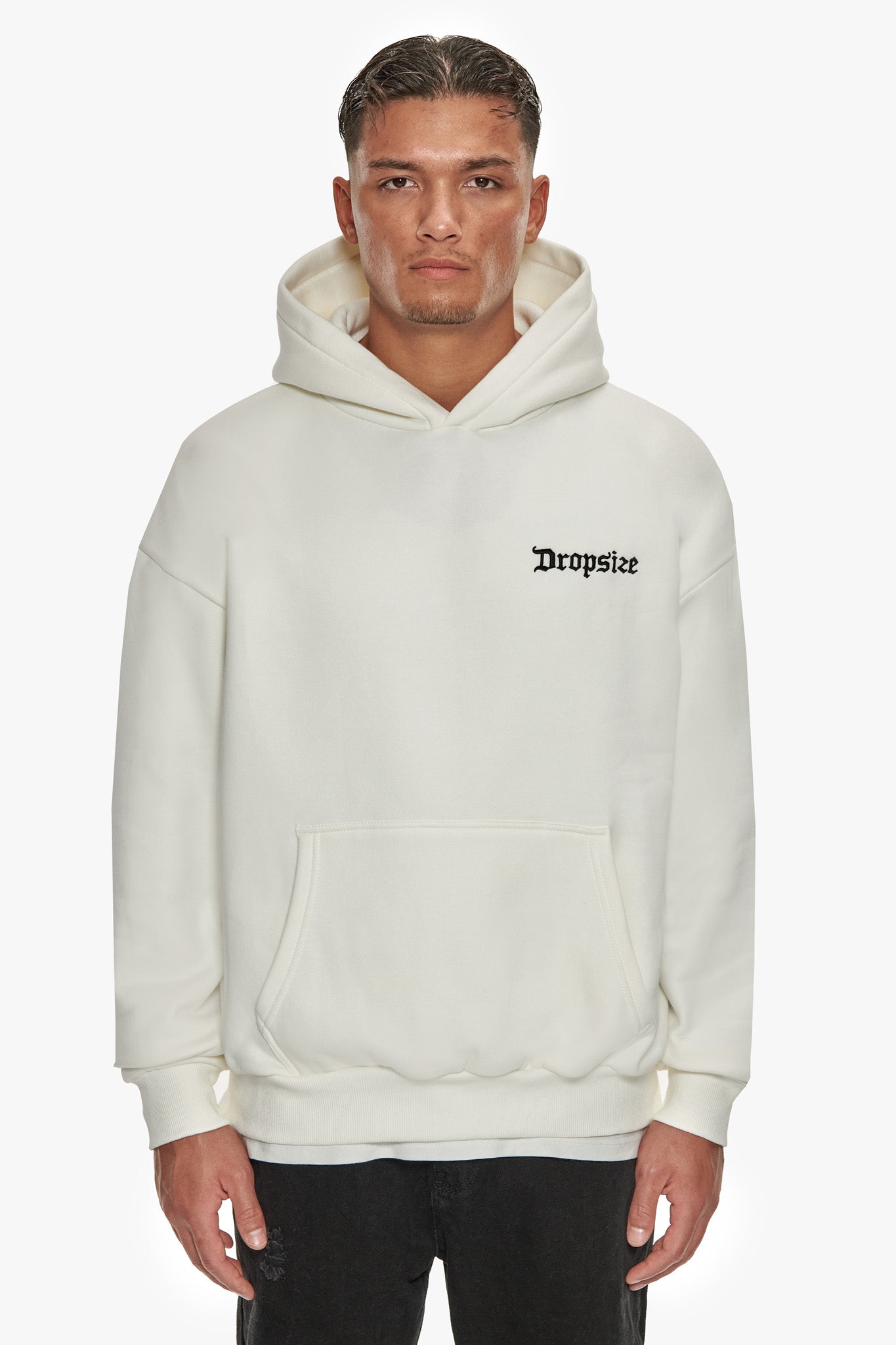 HEAVY OVERSIZE EMBO HOODIE CREAM WHITE