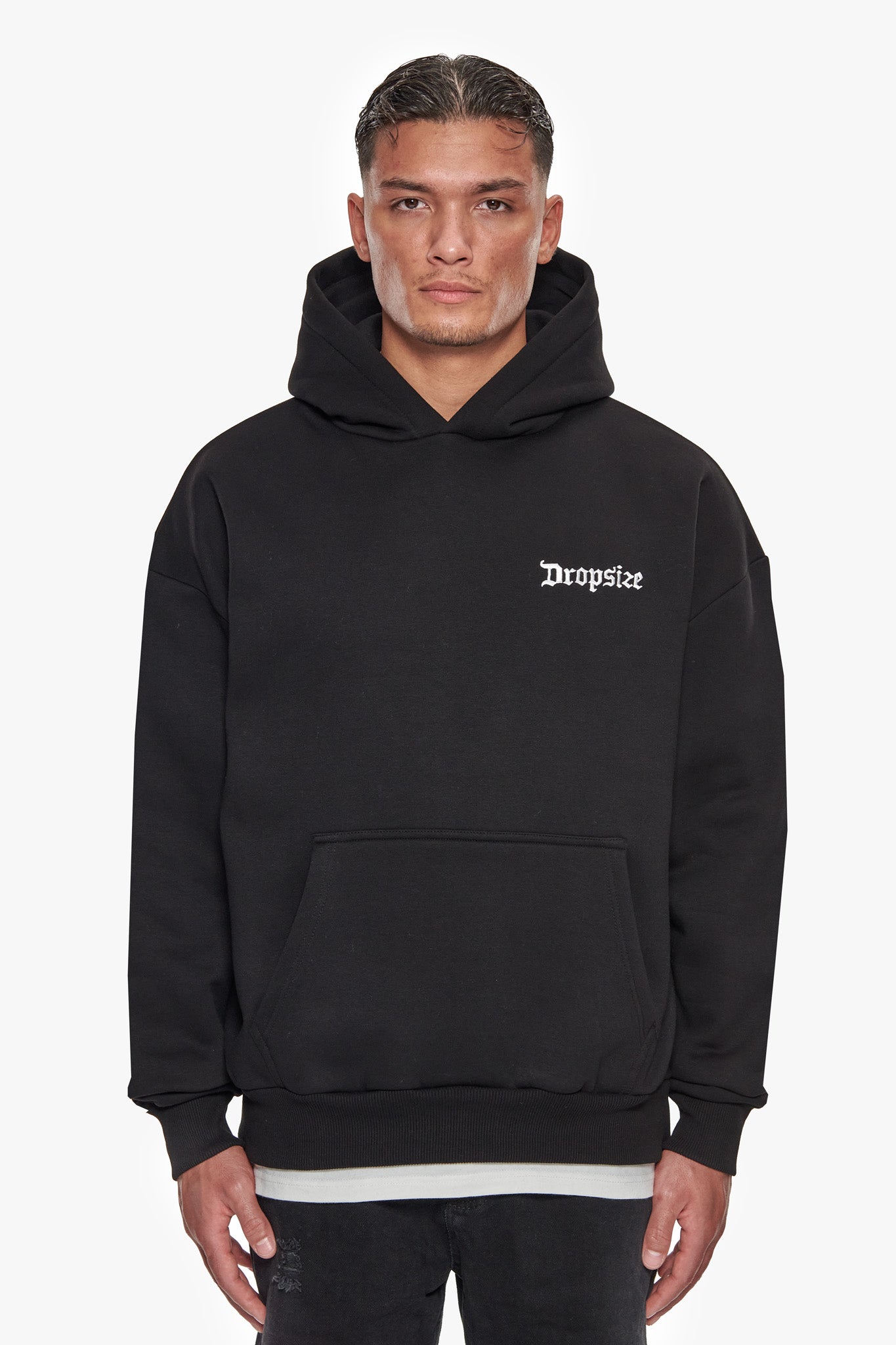 HEAVY OVERSIZE EMBO HOODIE BLACK – Dropsize