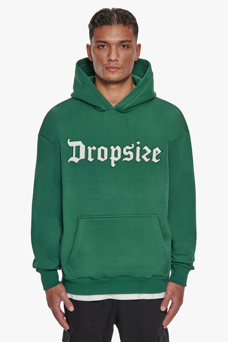 HEAVY OVERSIZE FROTTEE EMBO HOODIE WASHED GREEN / CREAM