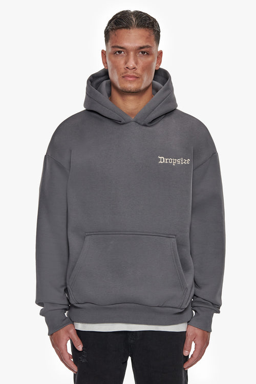 HEAVY OVERSIZE EMBO HOODIE GREY / CREAM