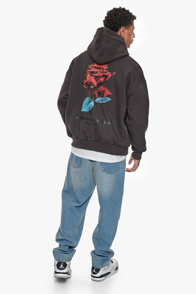 HEAVY OVERSIZE GROW RICH HOODIE WASHED BLACK