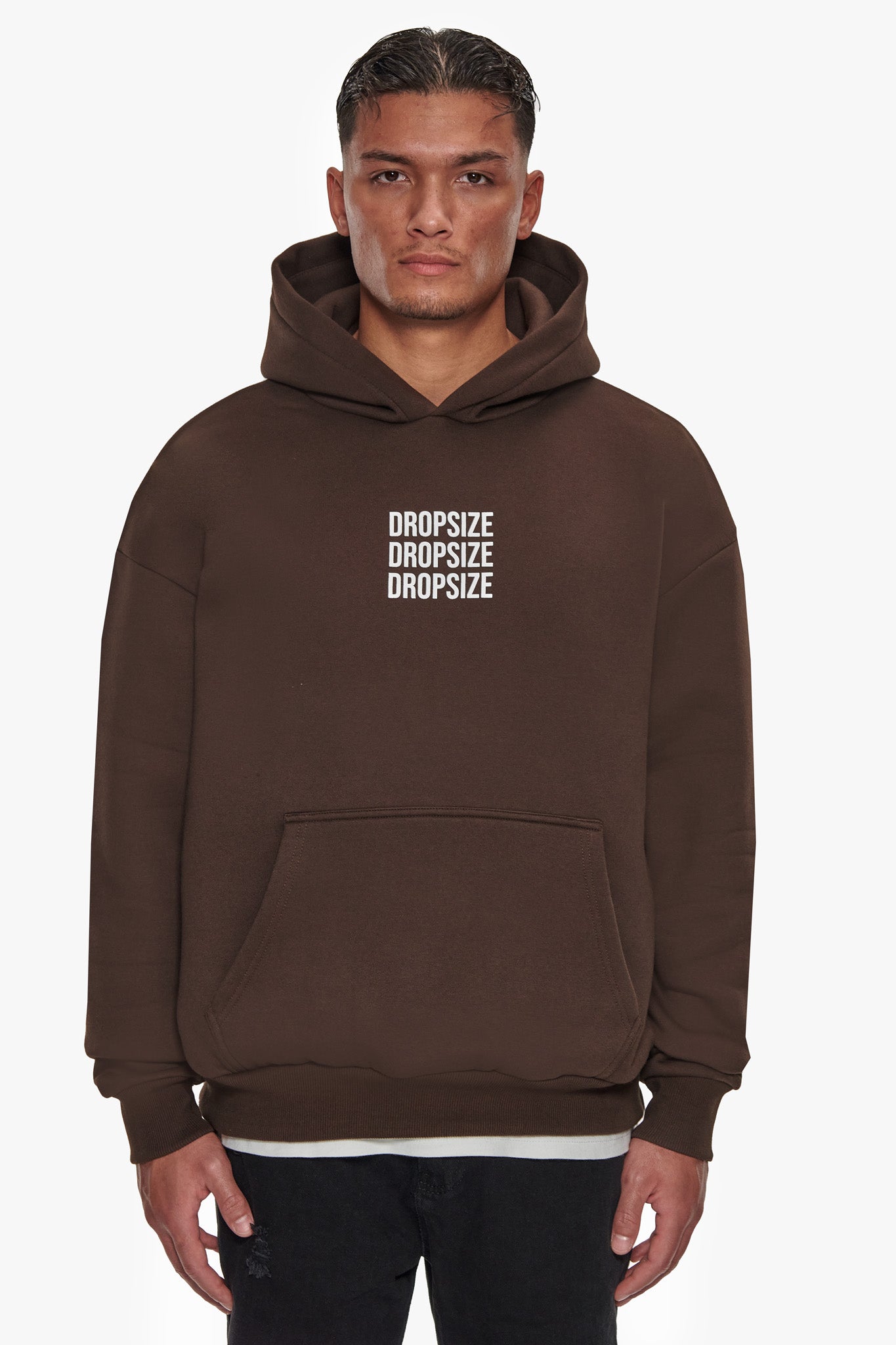 HEAVY OVERSIZE TRIPLE LOGO HOODIE CHOCOLATE BROWN