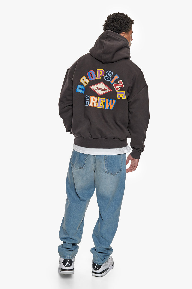 HEAVY OVERSIZE MULTICOLOR LOGO HOODIE WASHED BLACK