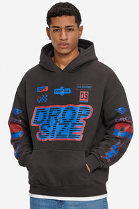 HEAVY OVERSIZE RACING HOODIE WASHED BLACK