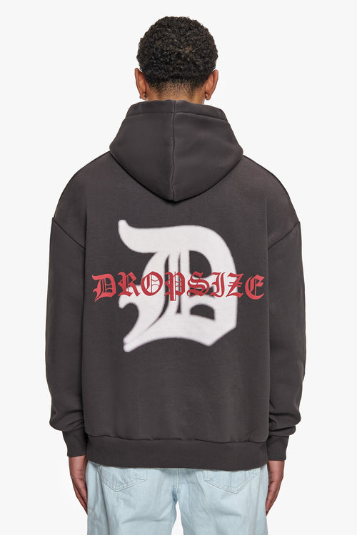 HEAVY OVERSIZE MID LOGO HOODIE WASHED BLACK
