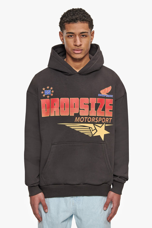 SUPER HEAVY OVERSIZE RACING DEPARTMENT HOODIE WASHED BLACK