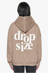 HEAVY OVERSIZE LADIES LETTERS HOODIE SILVER MINK / WHITE