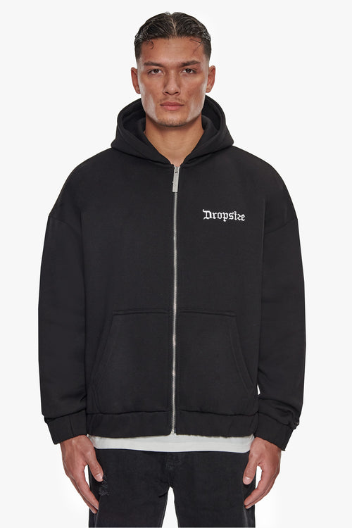 SUPER HEAVY OVERSIZE BLANK ZIP HOODIE BLACK