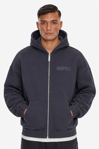 HEAVY OVERSIZE HD PRINT ZIP HOODIE WASHED NAVY