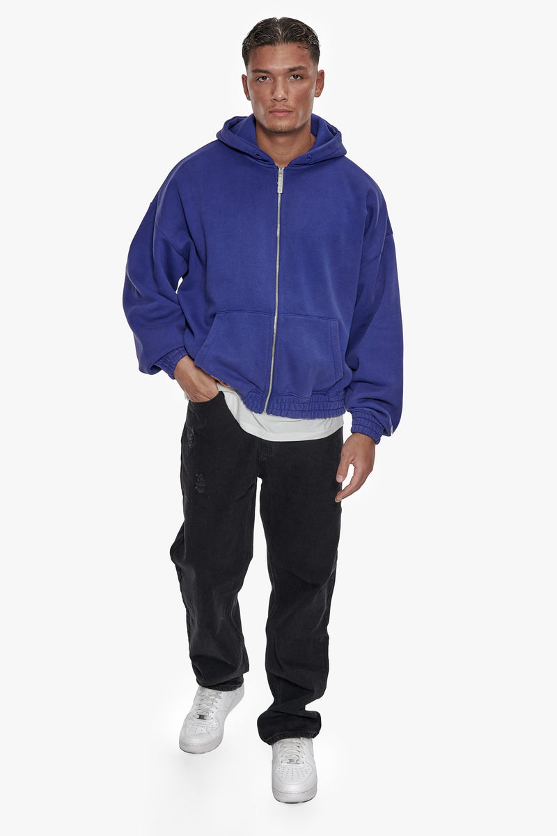 HEAVY OVERSIZE CORD ZIP HOODIE WASHED BLUE