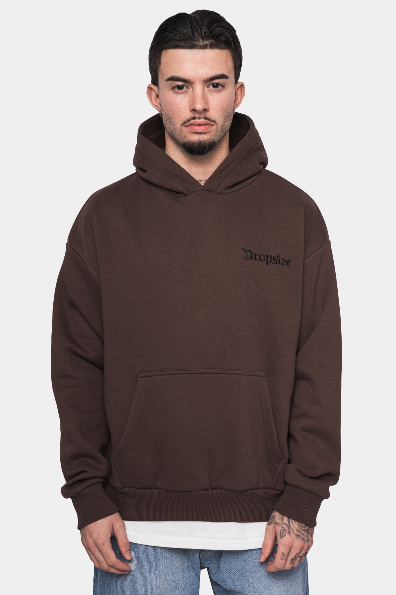 HEAVY OVERSIZE EMBO HOODIE DARK BROWN