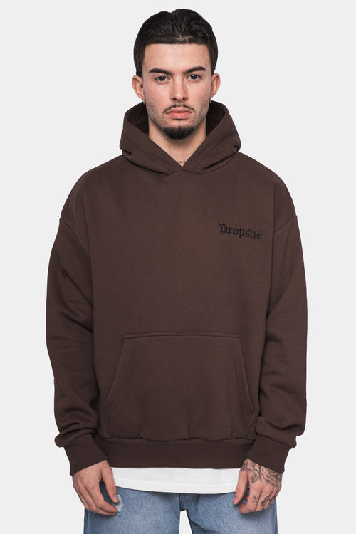 HEAVY OVERSIZE EMBO HOODIE DARK BROWN