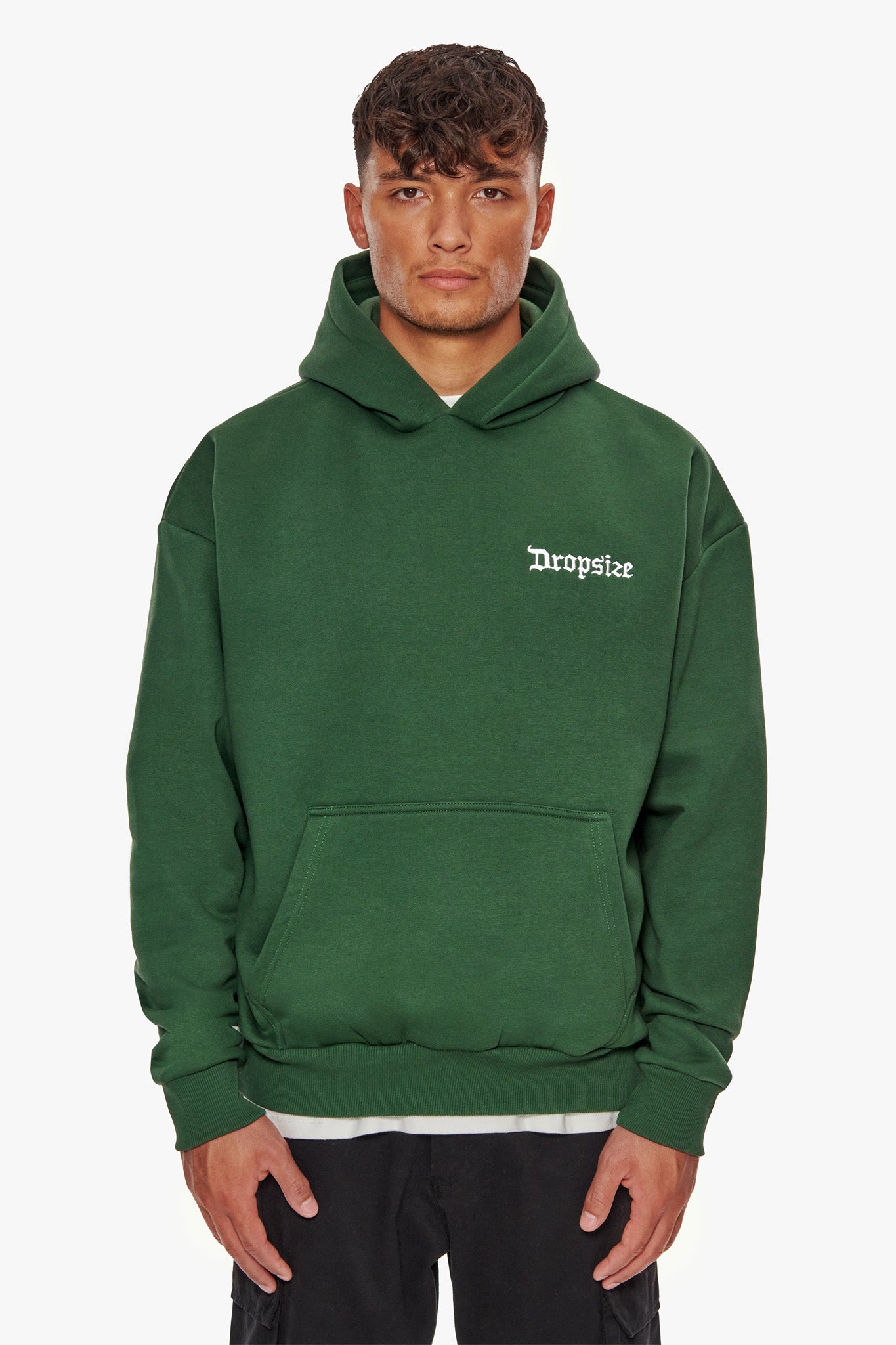 HEAVY OVERSIZE EMBO HOODIE DARK GREEN