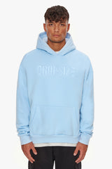 HEAVY OVERSIZE FLAT FRONT EMBO HOODIE BABY BLUE