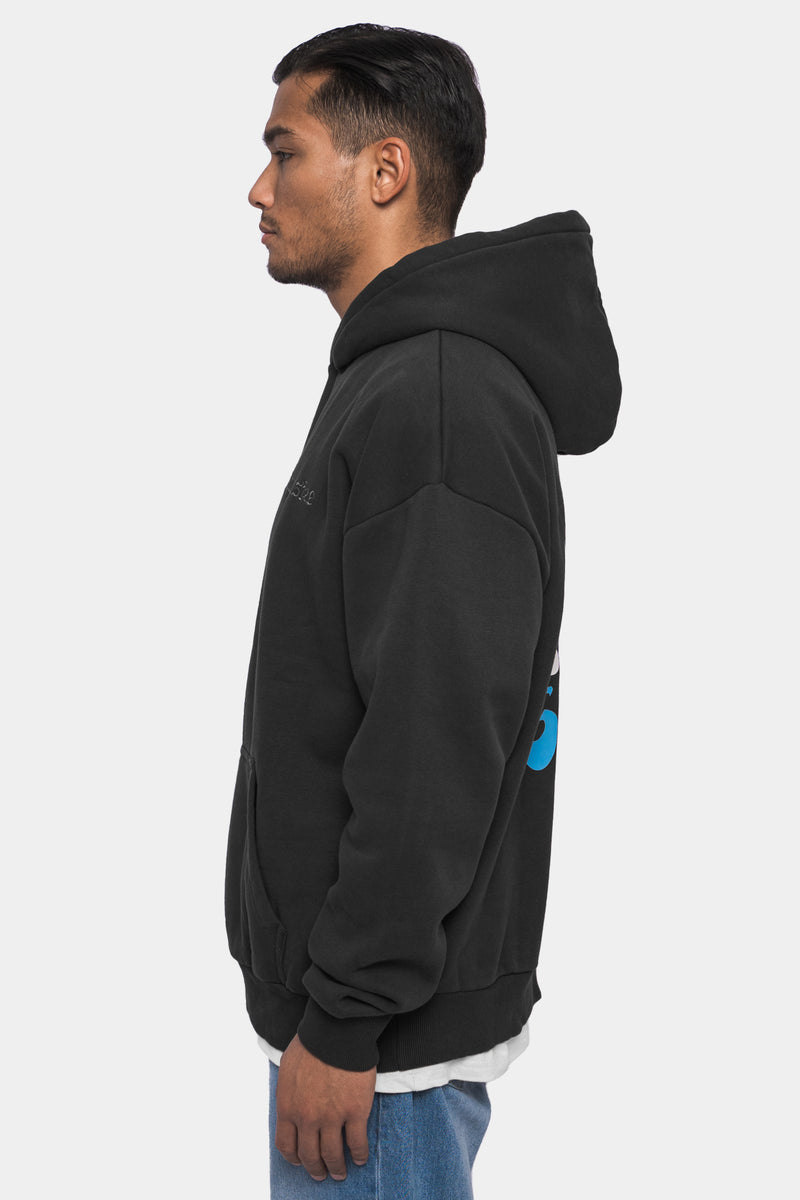 HEAVY OVERSIZE ''CREW LOVE'' HOODIE  WASHED BLACK/ BLUE