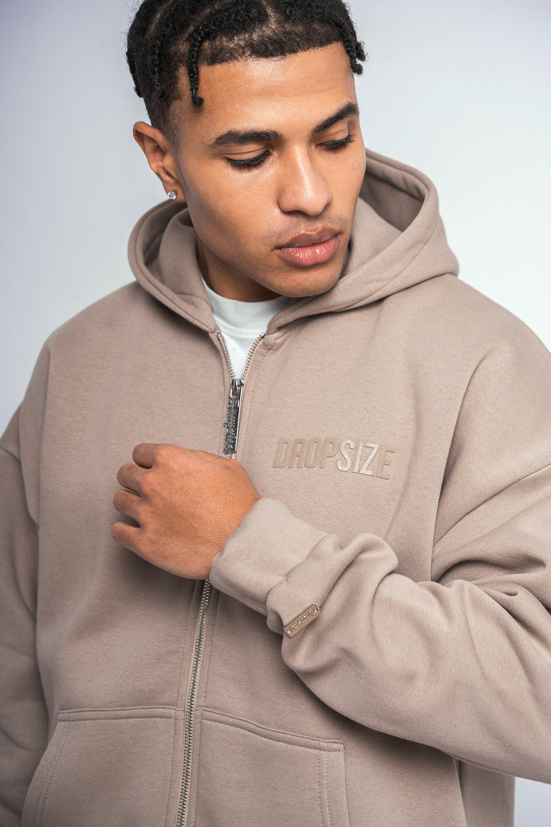 SUPER HEAVY OVERSIZE LOGO ZIP HOODIE SIMPLY TAUPE