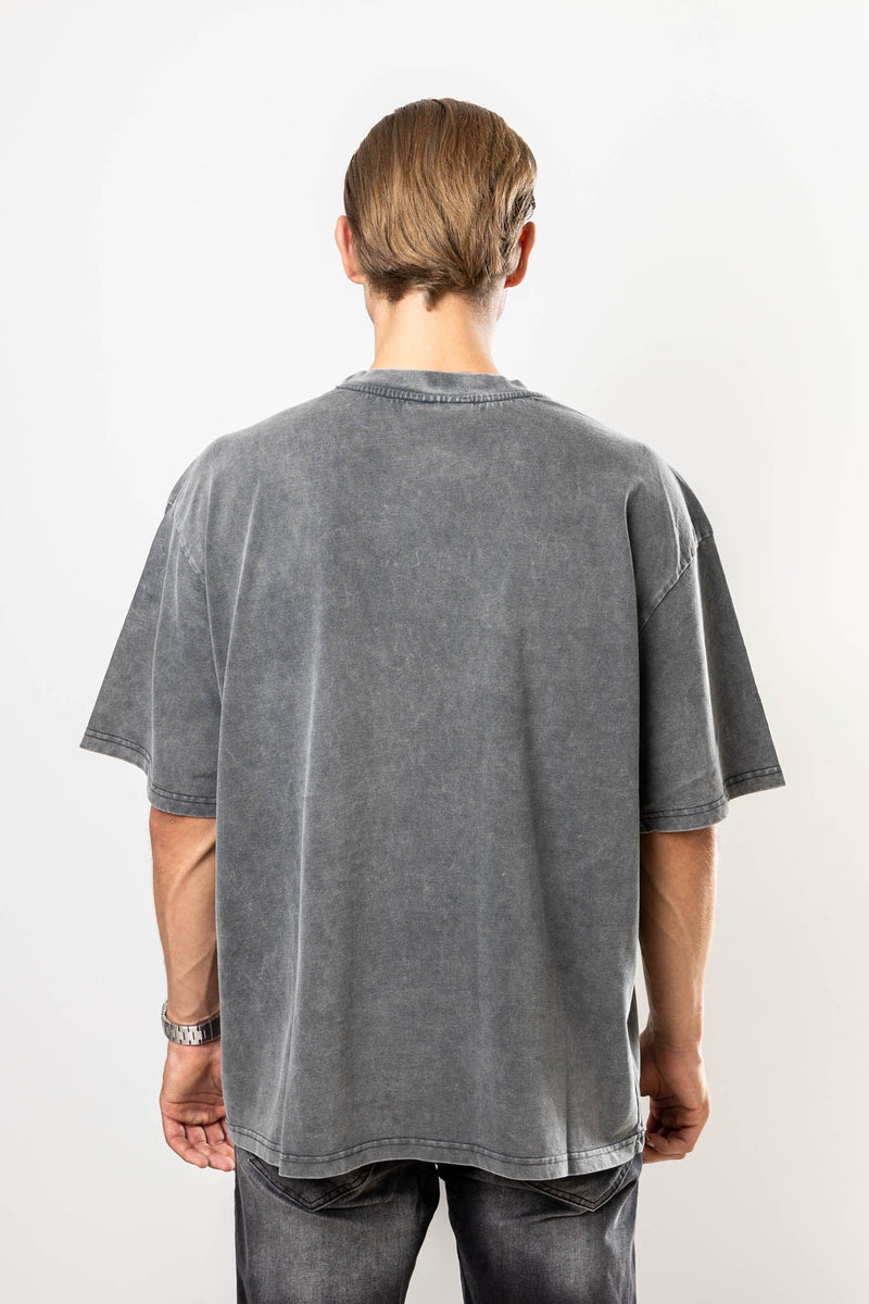 Zwaar T-shirt met Burning Palm-ontwerp, zuur gewassen zwart