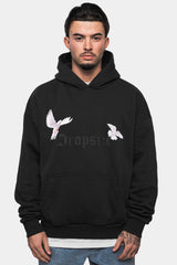 HEAVY OVERSIZE WHITE DOVES HOODIE WASHED BLACK